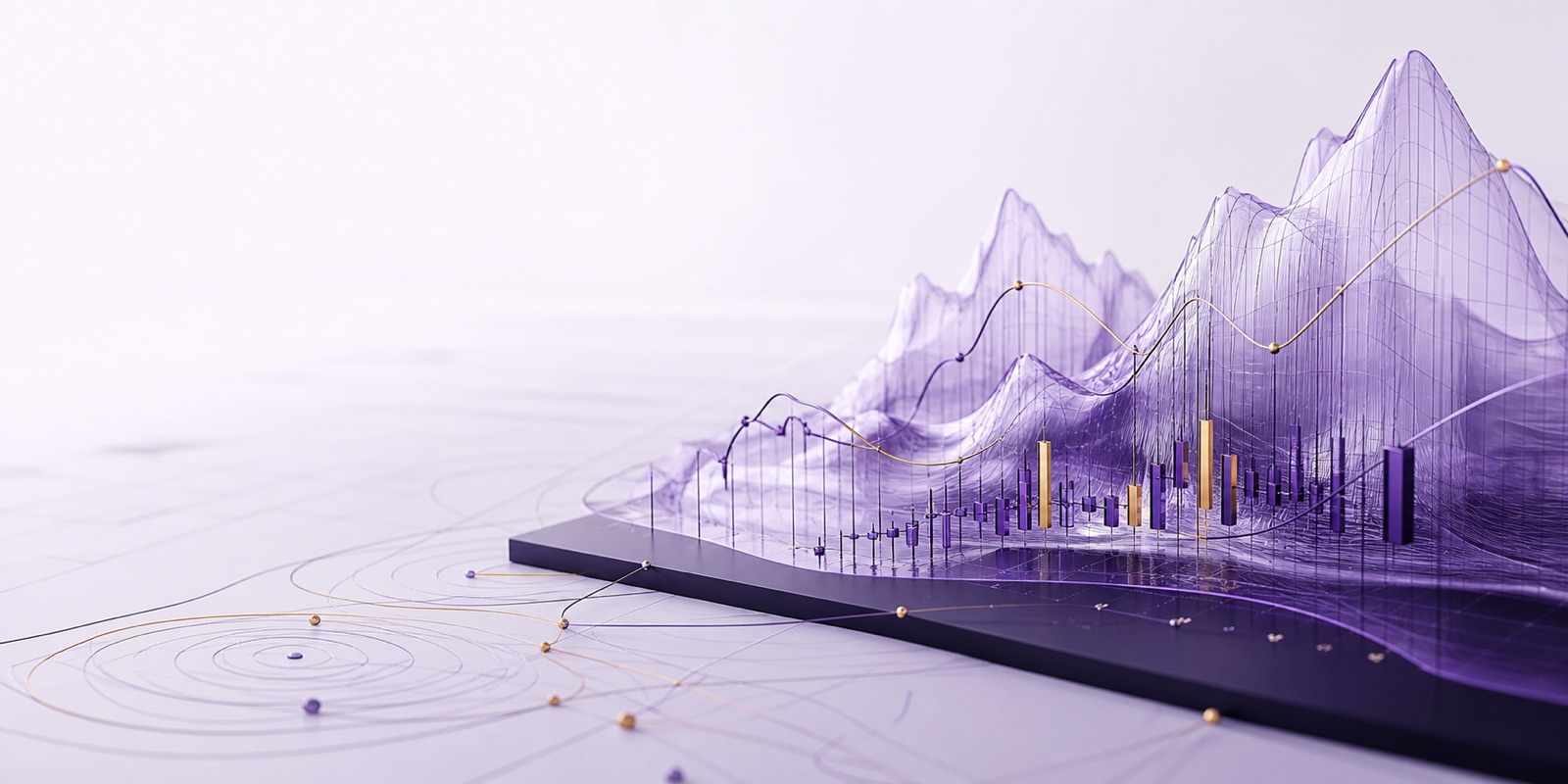 Abstract purple data landscape representing quantitative research and prediction systems